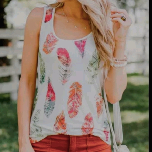 Tops - Multi Color Feather Aztec Feather Tank